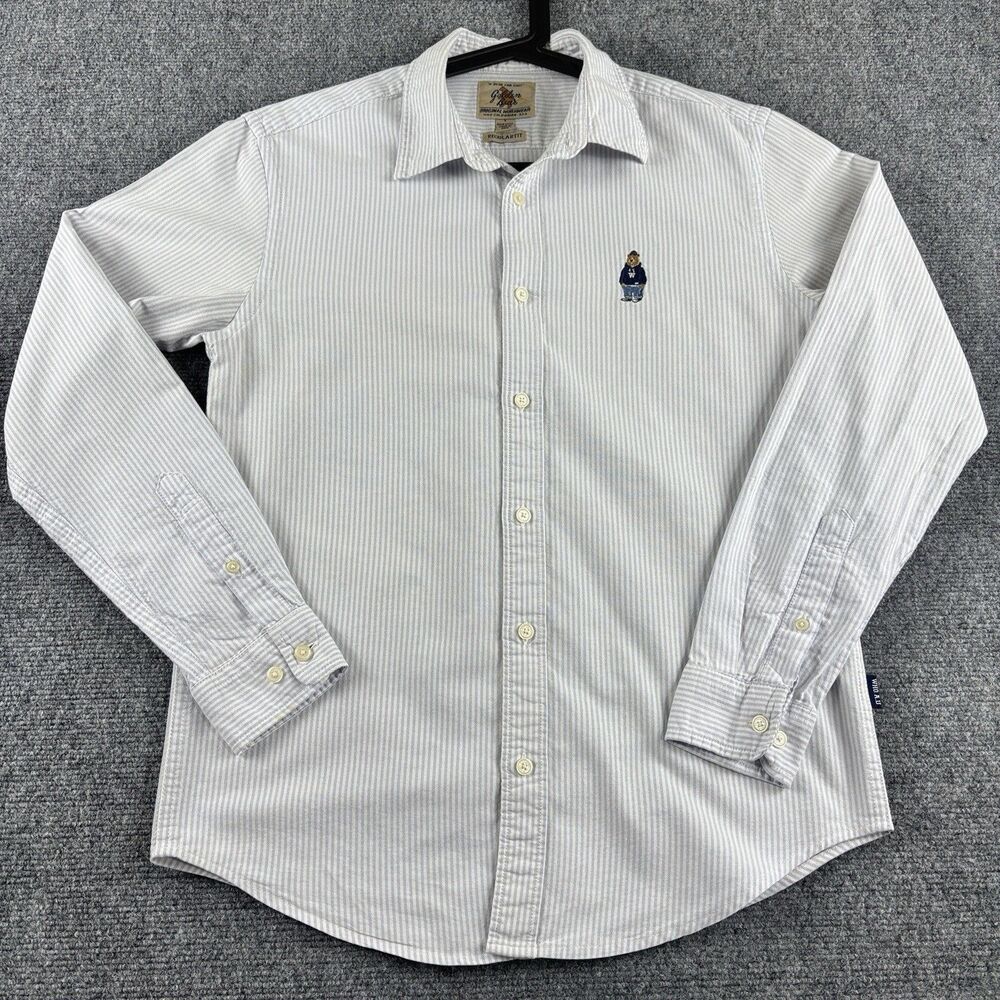 Golden Bear Mens S Shirt Blue Stripe Bear Logo Long Sleeve Cotton